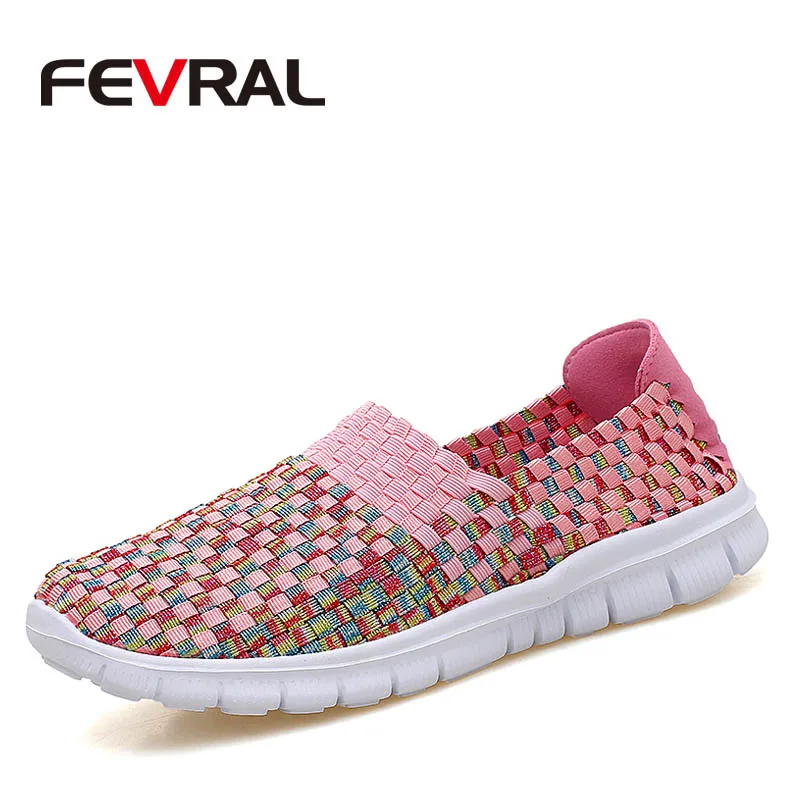 FEVRAL/Новинка года; Лидер продаж; женские кроссовки-светильник; летняя дышащая дешевая женская повседневная обувь; удобная женская обувь ручной работы - Цвет: Pink