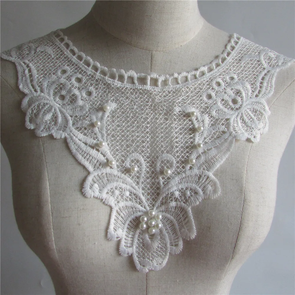 white pearl Embroidered Lace Collar Neckline Venise Applique Embroidery