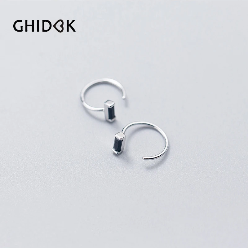 

GHIDBK 925 Sterling Silver Bar Cartilage Helix Earrings Tiny Ear Huggies Hoop Earrings Minimalist Black White Zirconia Hoops