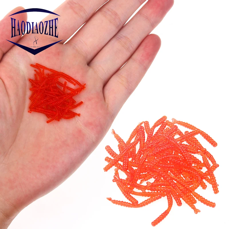 

HAODIAOZHE Hot 50pcs Fishing Lures Smell Red Worm Soft Bait Worms Artificial Lures Simulation Earthworm 2cm Fishing Takcle YU129