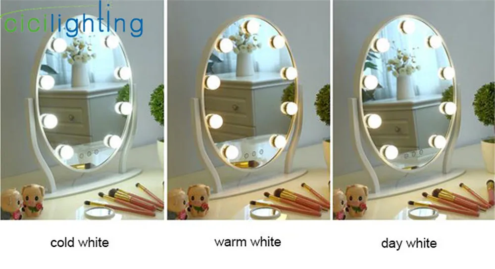  dimmable smart round LED vanity mirror with light bulb desktop vanity mirror lamp live beauty touch - 32916708927