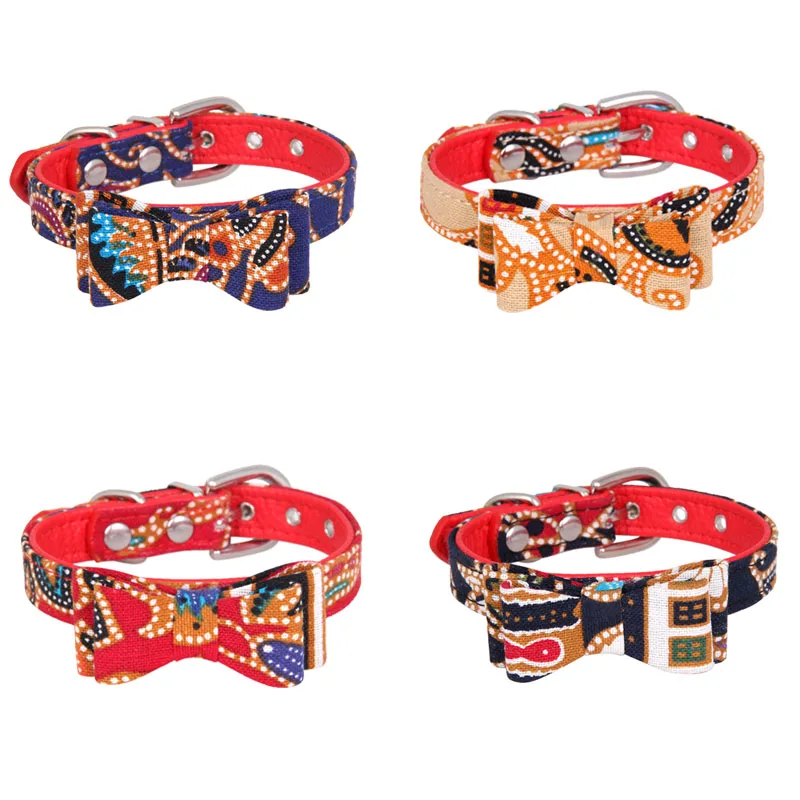 pawstrip Print Small Dog Collar Cute Bow Cat Collar Adjustable Puppy Collar Leather Dog Leash For Chihuahua Pomeranian XS-L