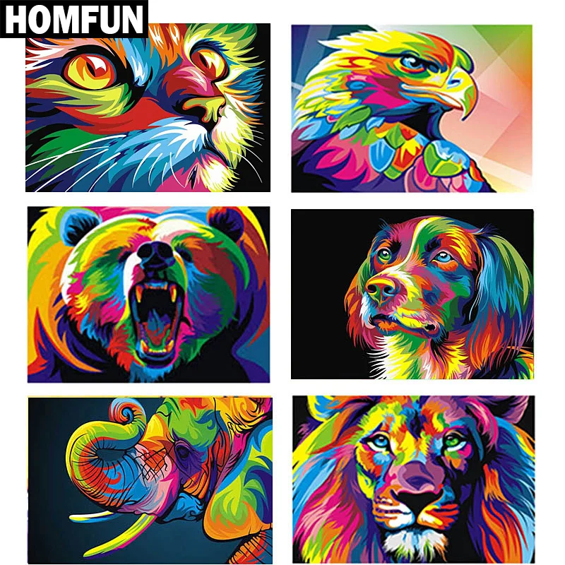 

HOMFUN Full Square/Round Drill 5D DIY Diamond Painting "Colorful Animals" 3D Embroidery Cross Stitch 5D Home Decor Gift