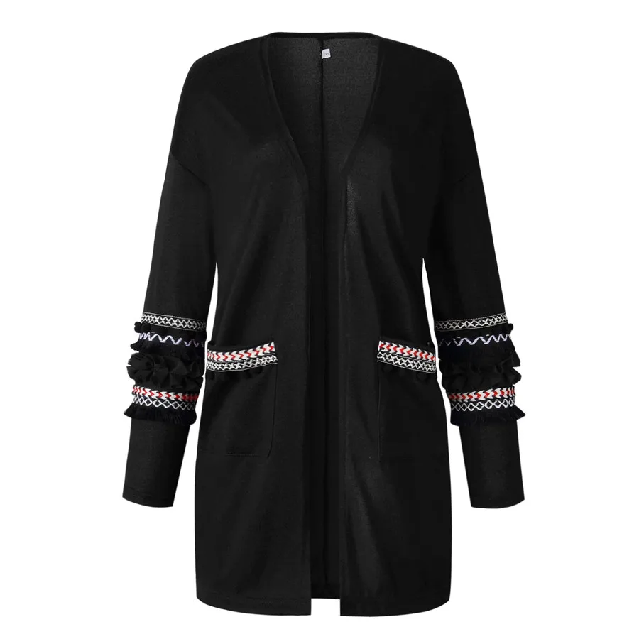 Gladiolus Fashion 2018 Autumn Winter Sweater Women Long Sleeve Double Pocket Patchwork Long Knitted Cardigan Women Sweater Coats (16)