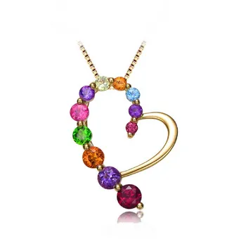 

Heart Necklace Pendants For Women Fine Jewelry S925 Sterling Silver Colorful Stone Cubic Zirconis Bijoux Elegant Necklace