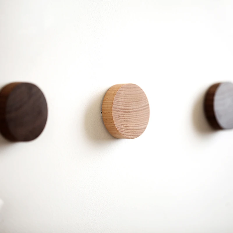 Solid wood key stick hook magnet suction hook no trace strong adhesive simple modern wooden wall storage note stickers