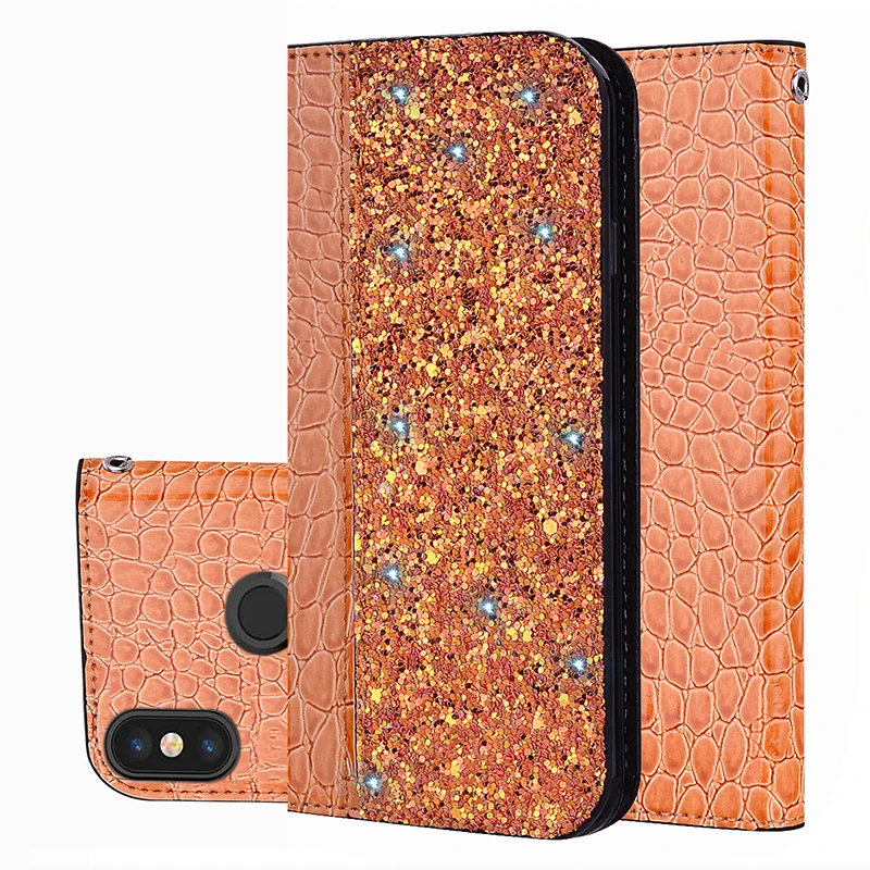 

Booklet PU leather case For xiaomi redmi note 5 coque hoesje Crocodile glitter shining bling cover etui kryt funda tok husa