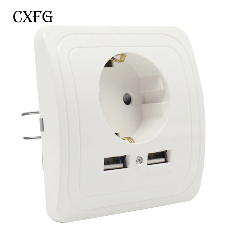 CXFG pop, двойной USB порт, 5 В, 2 А, электрическое настенное зарядное устройство, адаптер, штепсельная вилка европейского стандарта, выключатель питания, док-станция, зарядная розетка, панель