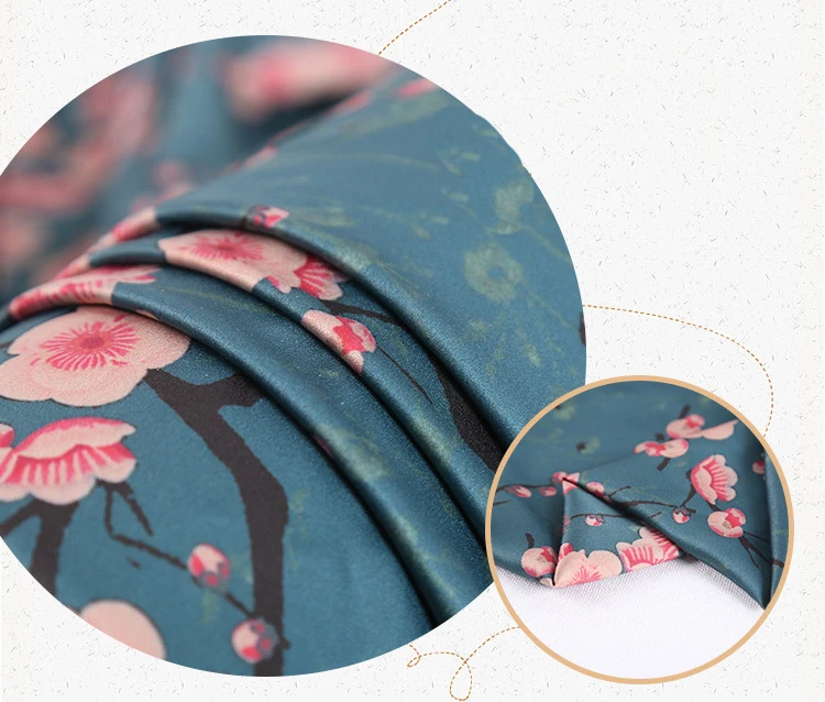 Mylb красивый цветок сливы цифровой принт, атлас ткани для платьев