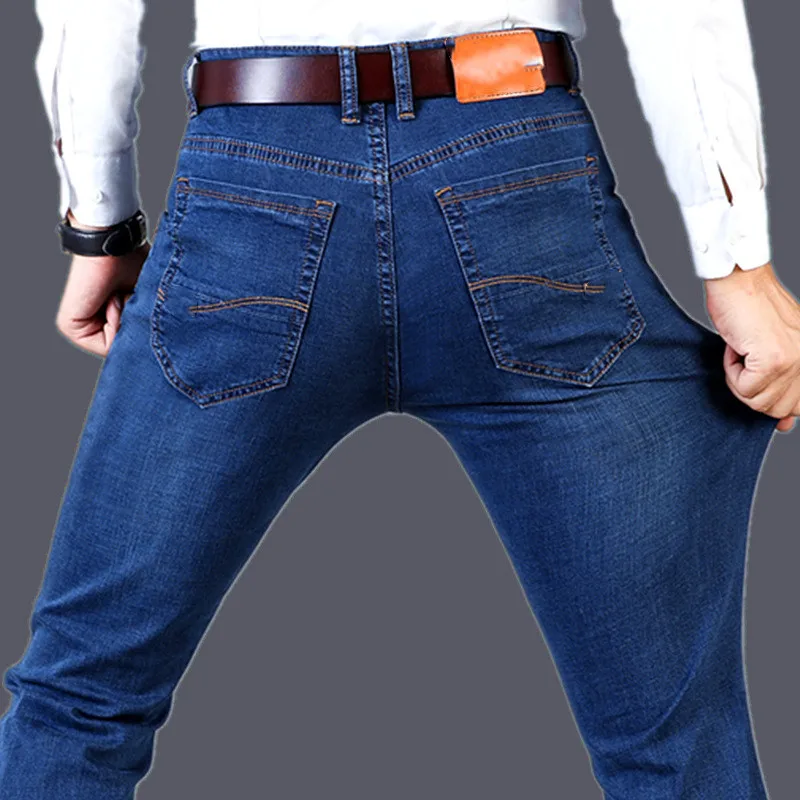 Новые мужские Модные джинсы, деловые повседневные Стрейчевые узкие джинсы, мужские Весенние Новые Стрейчевые прямые деловые мужские осенние джинсы