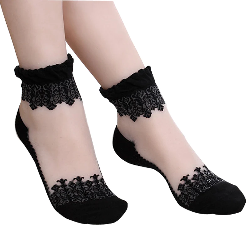 

3 Pairs / Bag Amazing Ultra-Thin Socks Summer Transparent Crystal Silk Lace Elastic Sock Short Girl Sox Woman Sox Mesh Harajuku