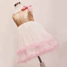 Для маленьких девочек новые летние с бантами и сердечками с блестками платье принцессы без рукавов Платье в цветочек для девочек для вечерние и свадебные Для детей, на лето Костюмы