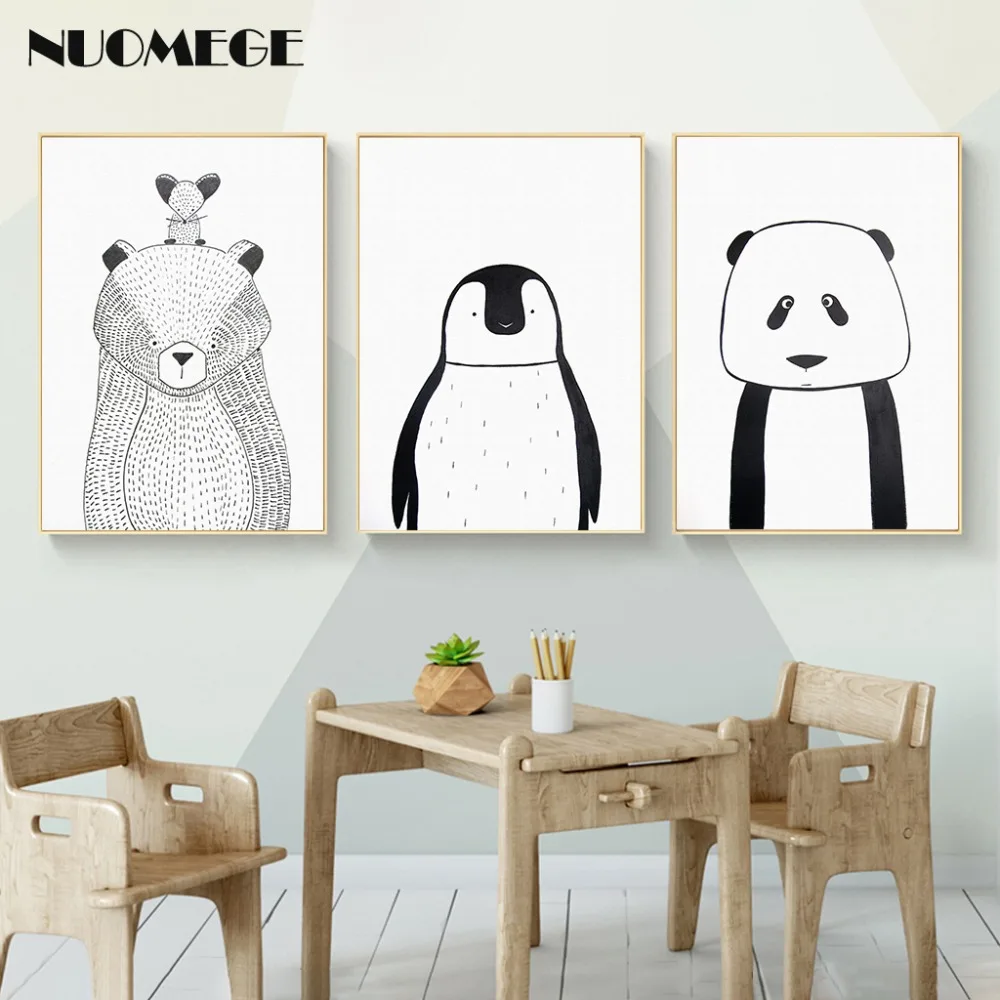 

Nordic Wall Art Animals Poster Bear Art Print Panda Penguin Canvas Painting Nursery Wall pictures For Kids Room Home Decor