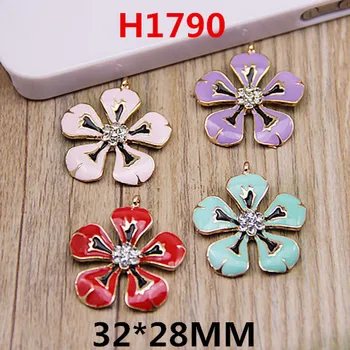 

New Arrival 30PCS Oil Drop Hallow Out Craft Sum Flower DIY Jewelry Pendant Gold Tone Alloy Enamel Phone Chain Necklace Charm