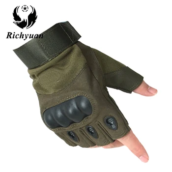

Richyuan Military Usa Special Forces Tactical Gloves Fighting Combat Slip-resistant Black Half Finger Gloves Fitness Leather Men