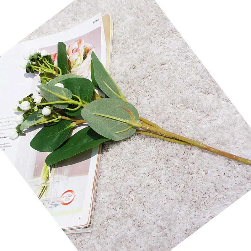 

3 Forks Artificial Flower Plastic Red Bean Branch Berry Fake Hypericum Fruit Flower Home Shop Table Floral Decoration 67cm