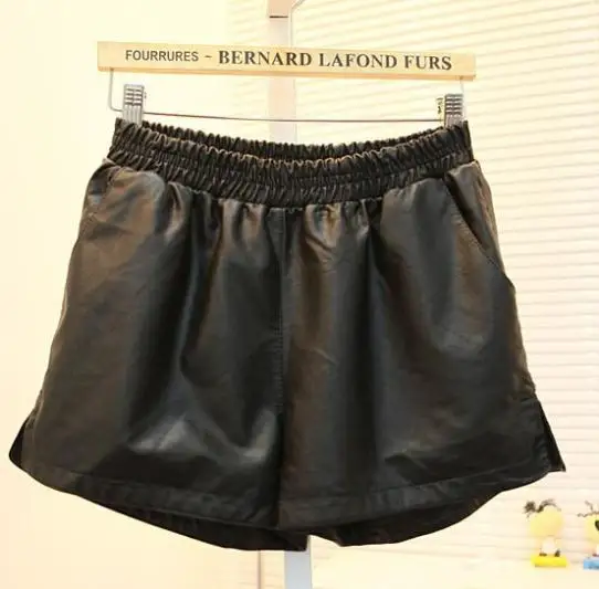 New winter high-grade PU imitation leather shorts Three points joker elastic waist pants pocket | Женская одежда