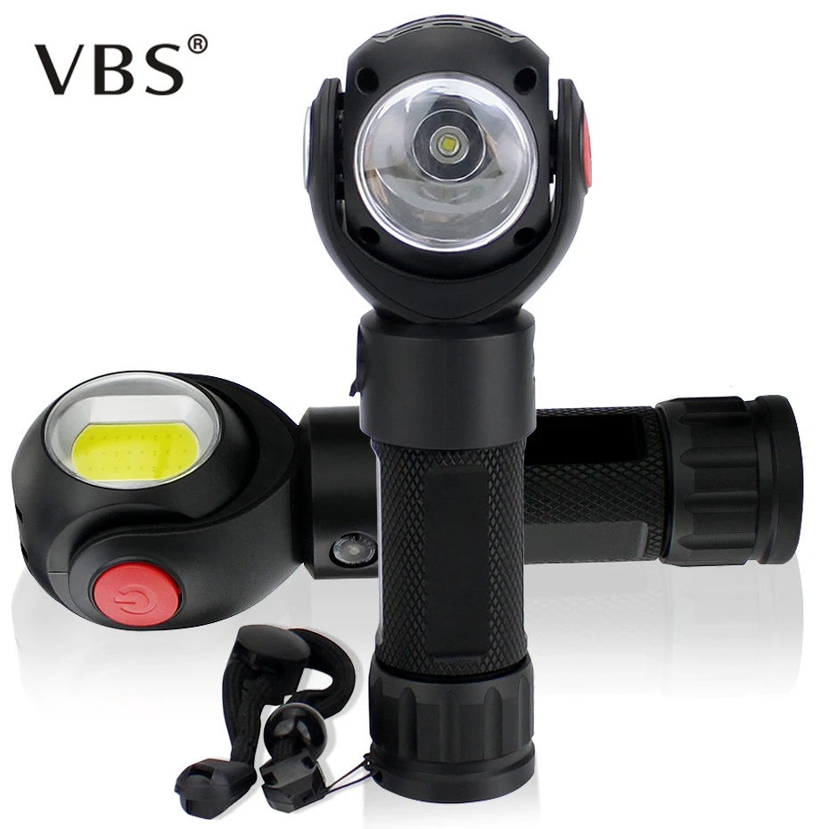 

Waterproof T6+COB LED Flashlight LED Torch Tactical High Brightness 360 Degree Rotatable Head With Magnet by 18650/26650 Battery