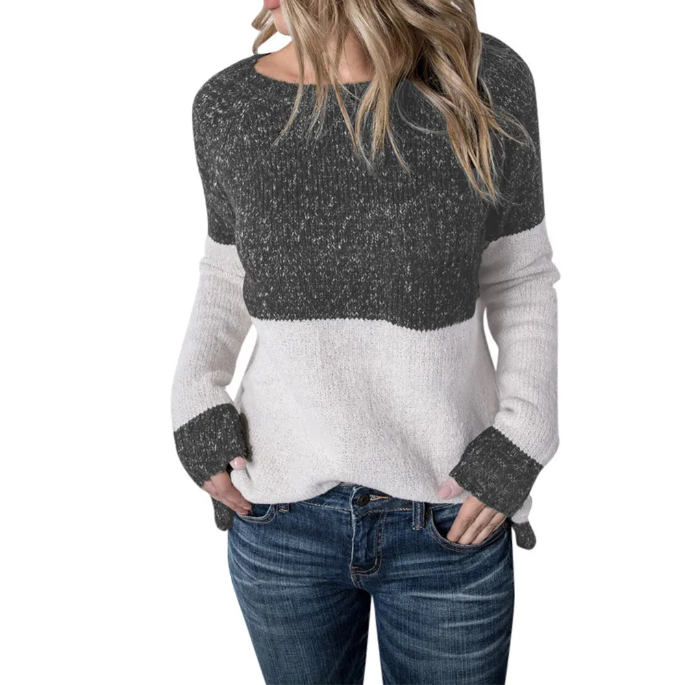 Женский осенне-зимний модный теплый свитер в стиле пэчворк с длинным рукавом, цветной вязаный свитер, блузка, повседневная одежда для женщин