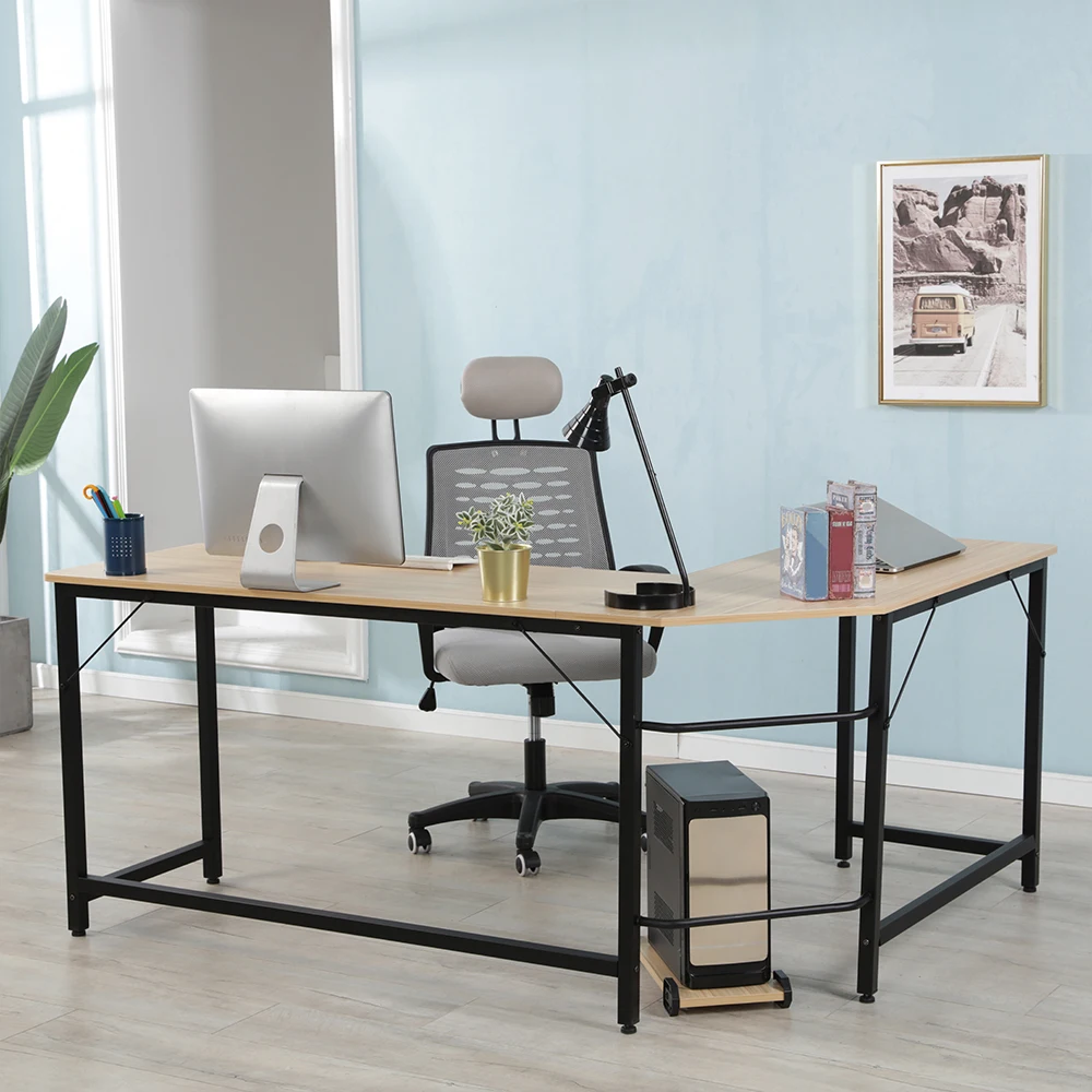 L Shaped Corner Computer Desk Industrial Style Writing Pc Laptop