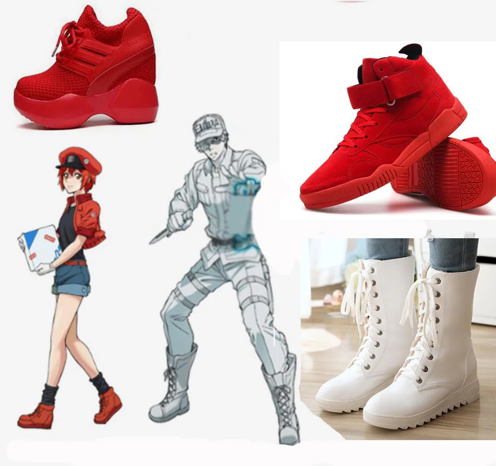 

Hataraku Saibou Red Blood Erythrocyte Cell At Work Cosplay Costume Platelet Neutrophil T Cell Punk Lolita Shoes Punk Sport boots