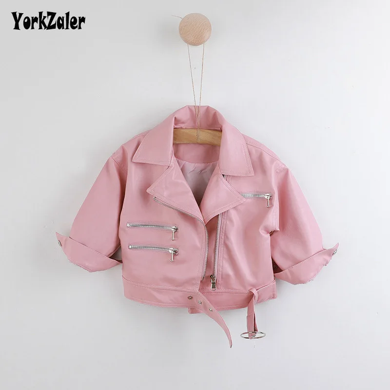 

Yorkzaler Spring Autumn Kids Jacket For Girls Zipper Artificial Leather Outerwear Casual Solid Toddler Baby Coats Clothing