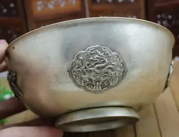 

christmas decorations for home+ Metal Crafts Collect tibet siliver antique carved dragon bowl free shipping