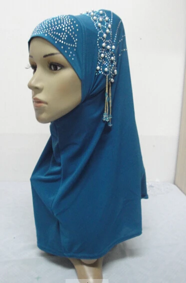

H849 muslim one piece hijab scarf with stones and beads,assorted colors