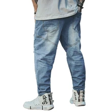 Мужские джинсовые штаны, хлопковые джинсы, Модные свободные мужские джинсы с карманами, рваные Дизайнерские мужские спортивные штаны, брюки размера плюс 48