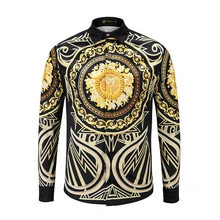 XIMIWUA Новая мода мужские рубашки платья рубашки 3d золотой цветочный принт голова льва по центру Повседневная приталенная Роскошная гавайская рубашка
