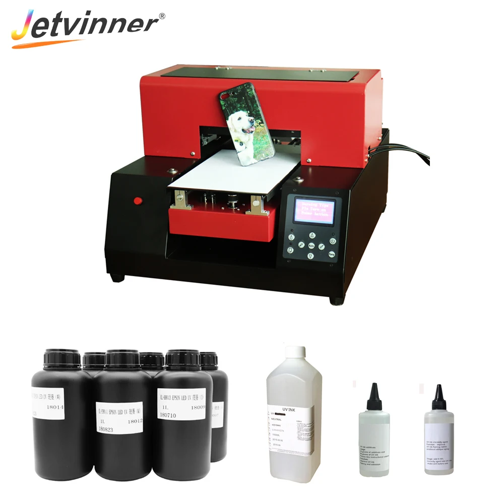 

Jetvinner Full Automatic A4 Small Size UV Printer with UV Ink Set Flatbed Printers for Phone Case Wood Metal Acrylic Glass PVC