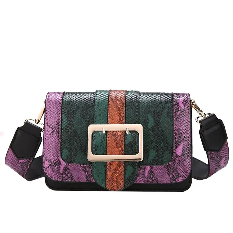 

Women Messenger Bag Snake Pu Leather Small Crossbody Bags Wide Strap For Women 2019 Fashion Over Shoulder Bag Sac a Main Femme