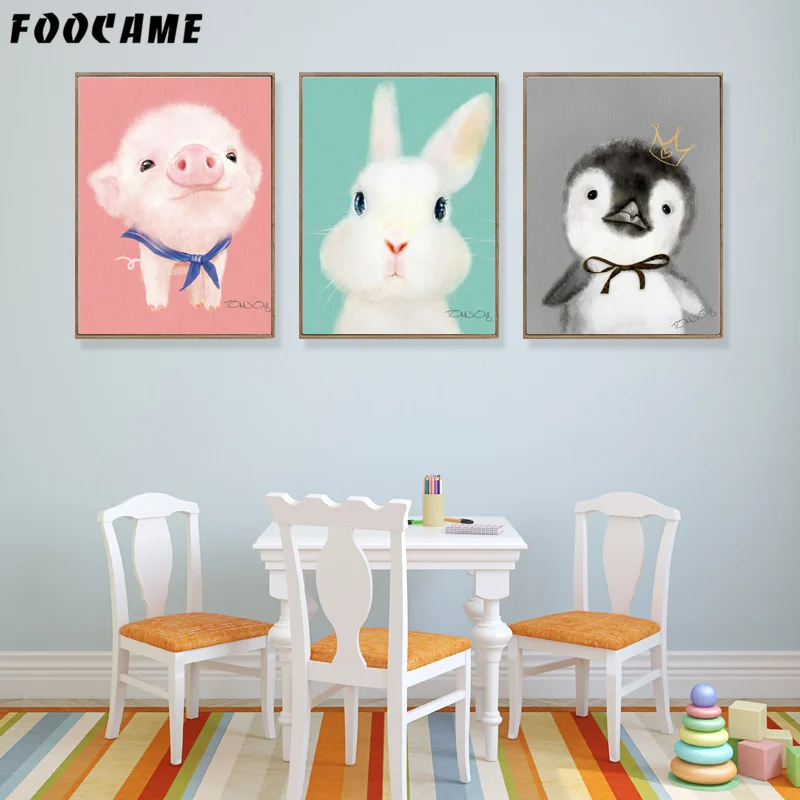 

FOOCAME Penguin Rabbit Pig Sheep Bear Watercolor Posters and Prints Art Canvas Painting Home DecorWall Pictures Children's Room