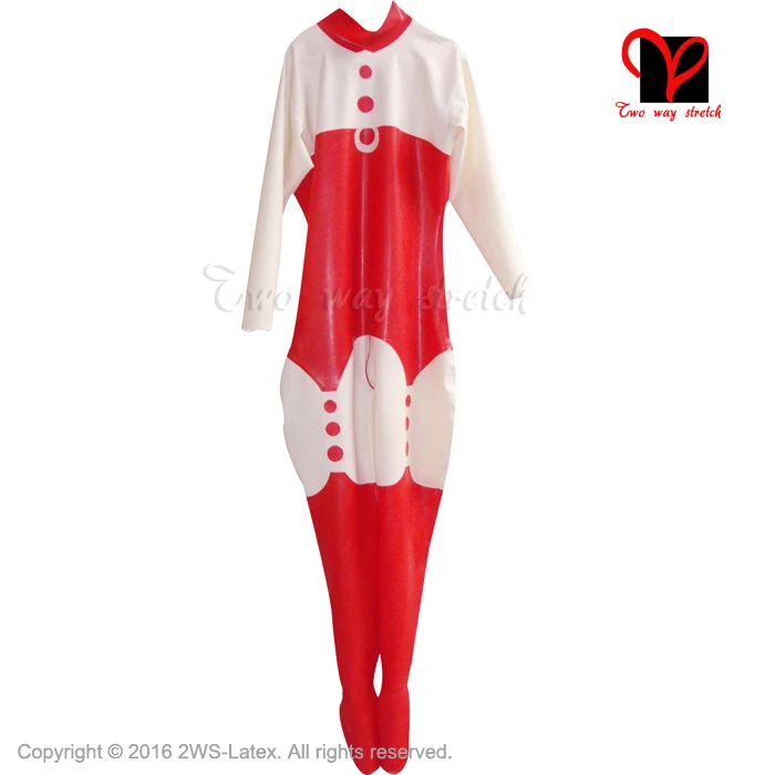 red and white Контрастная отделка сексуальный латексный костюм резиновый комбинезон с комбинезон для ног носки комбинезон боди костюм чулки комбинезон XXXL LT-048 - Цвет: red and white