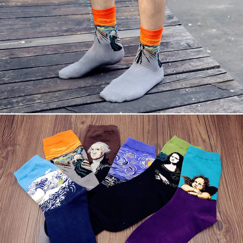 3D Мода Горячая Распродажа винтажные Ретро Живопись художественные носки новинка смешная для унисекс для мужчин и женщин абстрактная картина маслом, искусство Дизайн Носки
