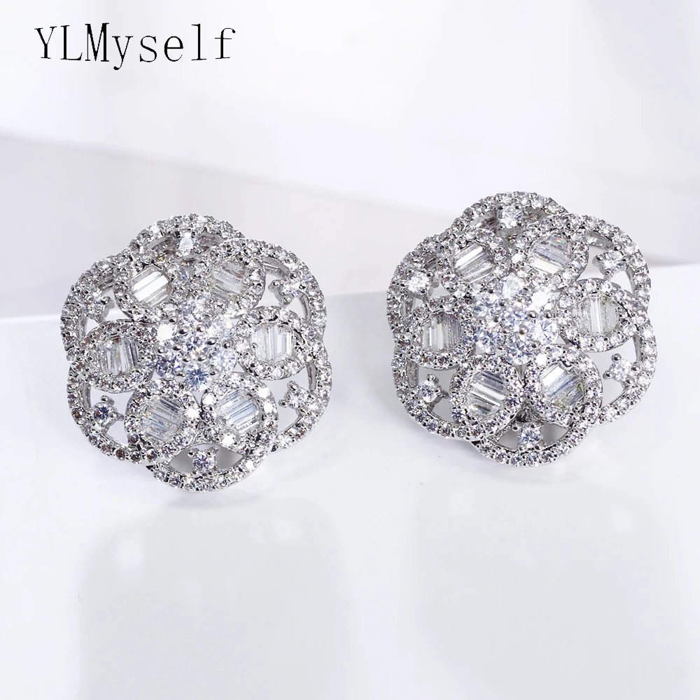 High grade Big stud flower earrings cubic zirconia stones beautiful jewelry party jewellery middle east white/gold color earring