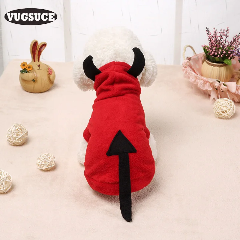 

XPangle Devil Horn Dog Hoodie Fleece Jumpsuit Clothes for Small Dogs Demon Pet Hoodies Puppy Cats Yorkshire Terrier Winter Warm