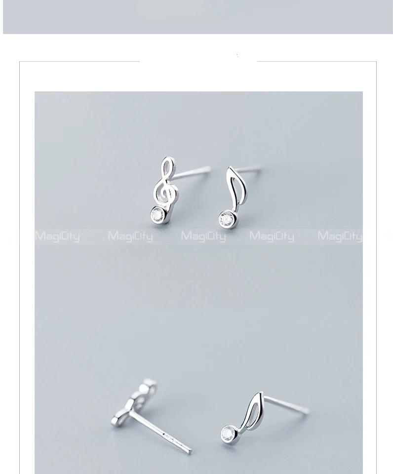New Fashion Cute Lovely Musical Note 925 Sterling Silver Stud Earrings For Women Girls Earring Jewelry zilveren oorbellen 925 (6)