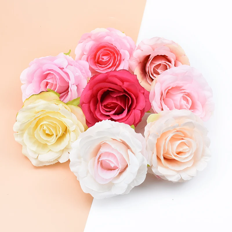 10pcs Silk roses flower wall scrapbooking christmas decorations for home wedding fake plants diy gifts box artificial flowers