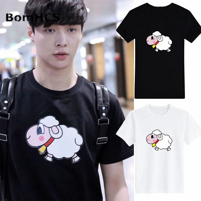 BomHCS Kpop EXO LAY/Стильная хлопковая футболка Милая летняя унисекс с короткими