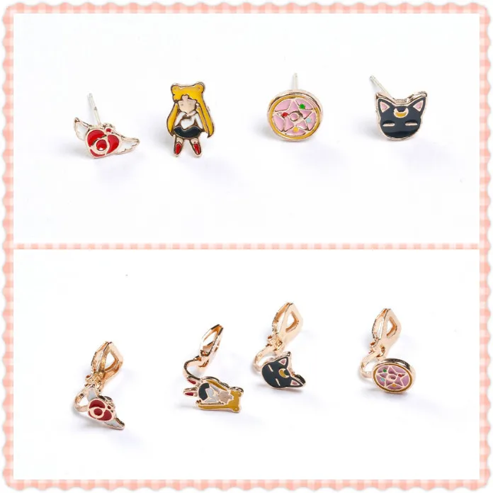 

Anime Sailor Moon Luna Cat S925 Earrings Alloy Stud 4pcs/Set Jewelry Cosplay Accessories Props Christmas Gift for Girls Women
