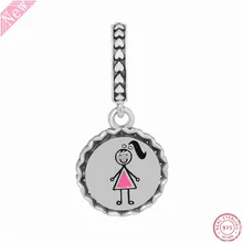 Настоящее серебро 925 проба девушка палка фигура кулон бусины DIY Fit PANDORA Подвески для женщин ювелирные изделия делая дань Girldhood FL784
