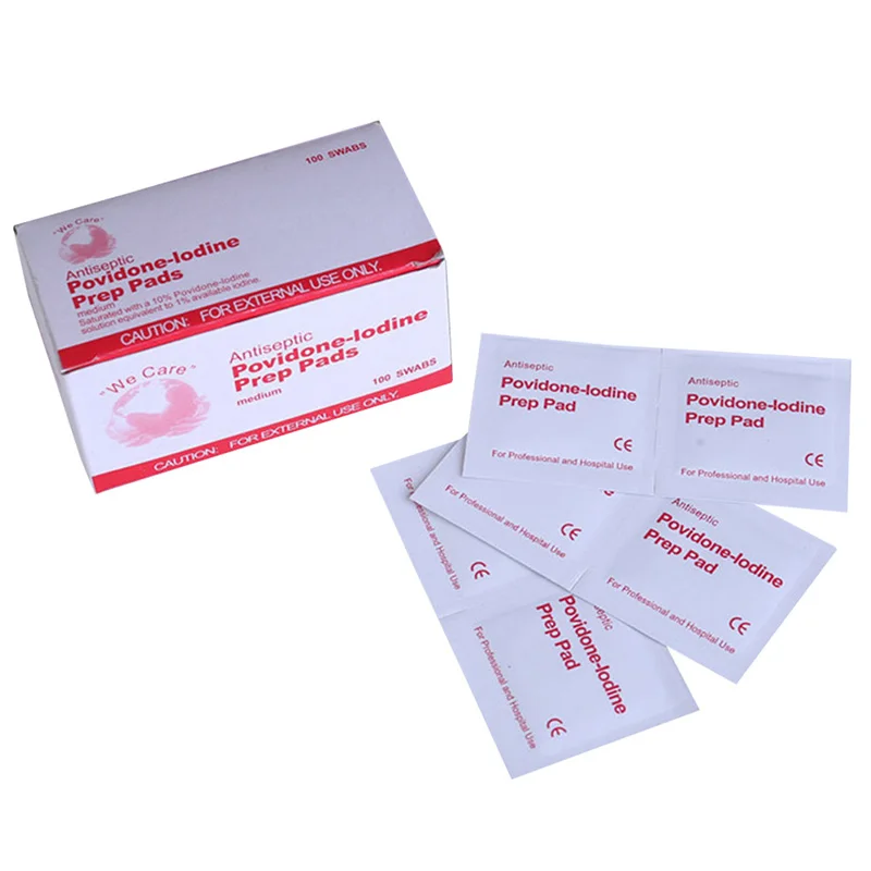 

100pcs/Box Povidone-Lodine Prep Pad Sealed Sterile Wound Disinfection For Home Travel Outdoor Camp First Aid Kits Accessories