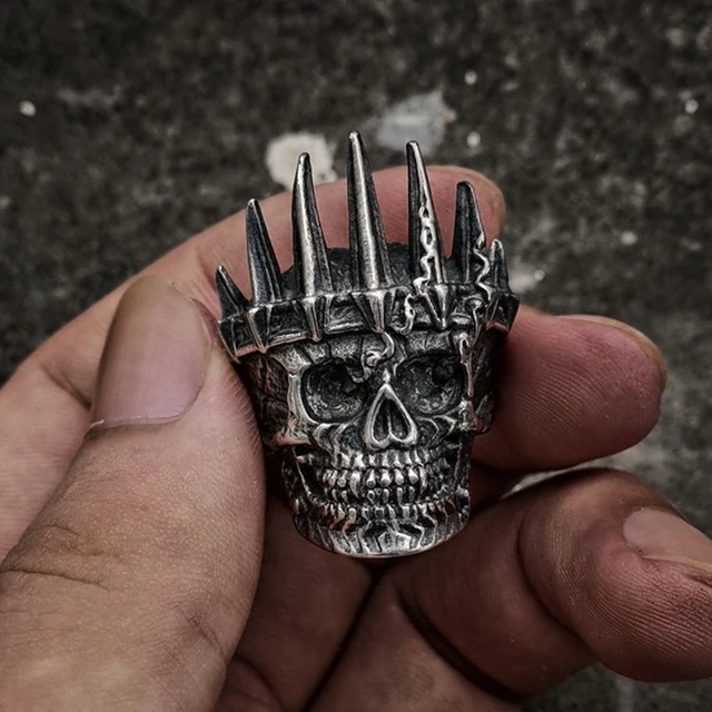 MENDEL Mens Stainless Steel Gothic MC Biker Skull Crown Ring Black Men Size  7-15 | eBay