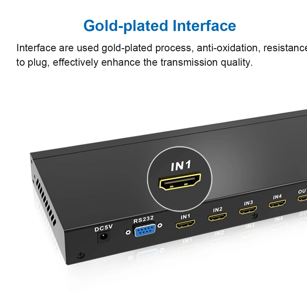 SGEYR HDMI Matrix 4x4 HDMI Switch Switcher Splitter 4 Input 4 Output with IR Remote Control and RS232 Support 1080P HD 3D