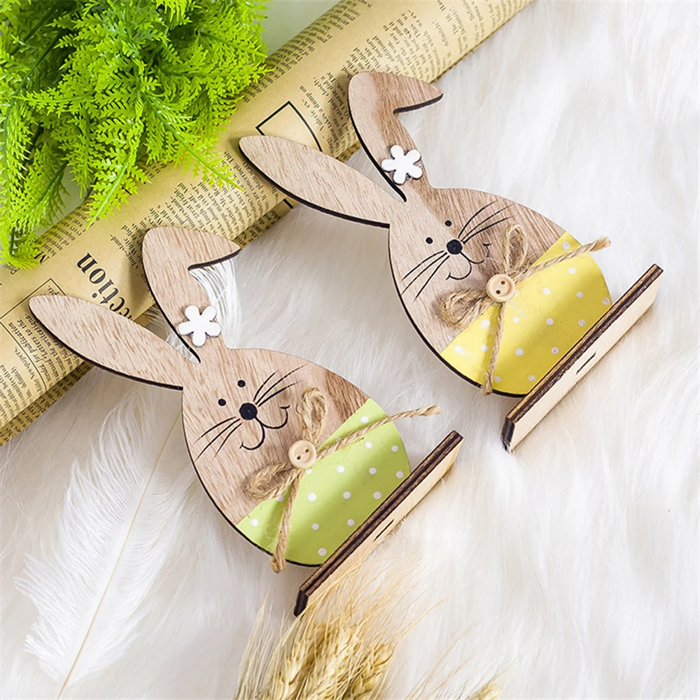2_Nordic home decoration ornaments creative Easter bunny wooden ornaments desktop decorations powder clothes flowers rabbit
