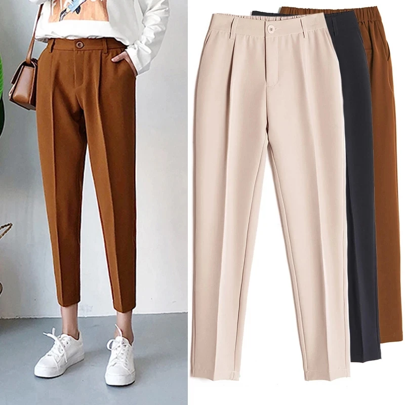 

2019 New Women's Casual Harem pants Spring Summer Fashion Loose Ankle-length Trousers Female Classic High Elastic Waist Black
