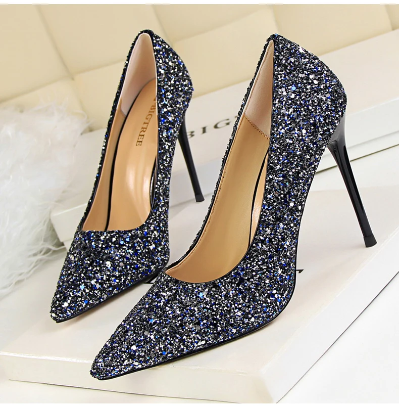 Women's Pumps Womens High Heel Shoes' Party Thin Heels Women High Heel Shoes In Glitter 2018 Hot Women Pumps Shoes Big Size 8 (12)