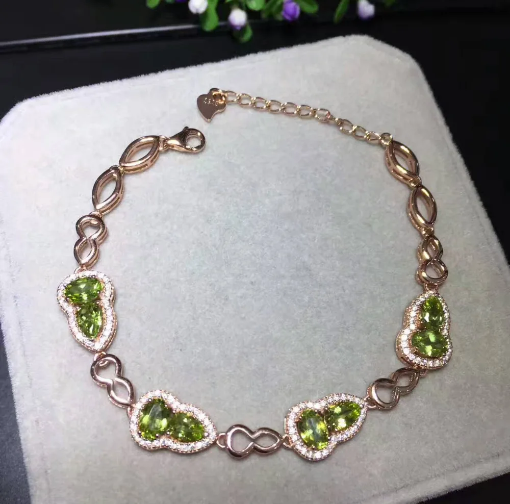 Bracelet péridot vert naturel Bracelet olivine naturel 925 bracelet en argent de mode gourde chance