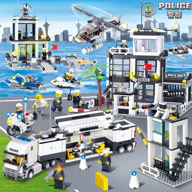 

KAZI Building Blocks Police Station Motorcycle Model Compatible with Legoings City Bricks Enligthen Toys For Children Boys Girls